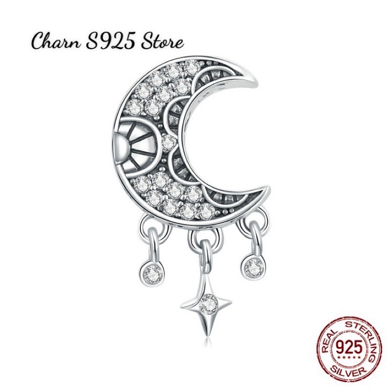 CHARM MẶT TRĂNG ĐÍNH ĐÁ NGÔI SAO TREO BẠC S925 HÀNG CHÍNH HÃNG CAO CẤP