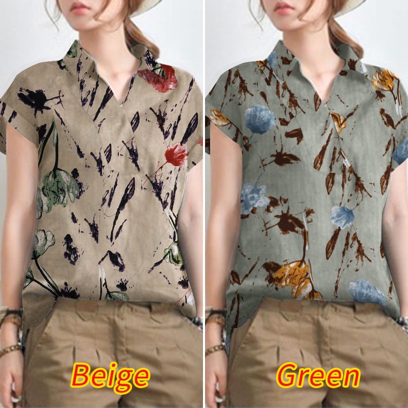 Áo sơ mi ZANZEA ngắn tay in họa tiết vintage thời trang cho nữ