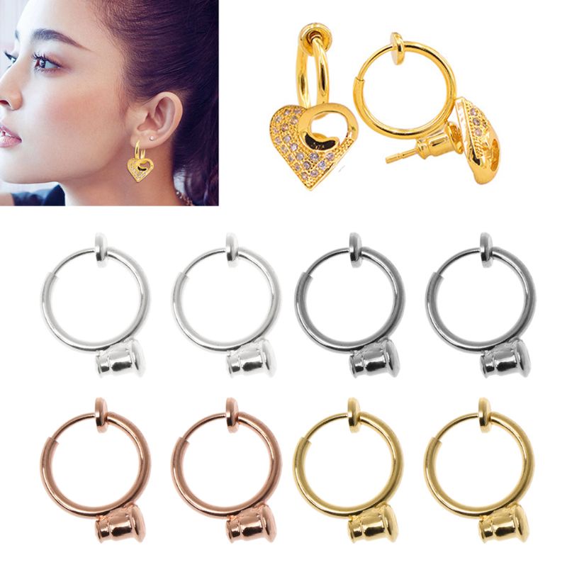1 Đôi Bông Tai Dạng Kẹp Hình Tròn Màu Vàng / Bạc DIY