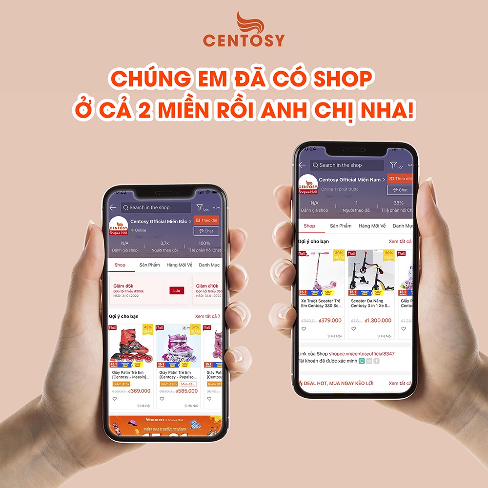 Giày Patin Trẻ Em [Centosy]  Bear - Có Đèn Bánh, Form Chắc Chắn, Phanh Chân An Toàn