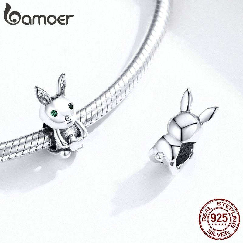 Hạt Trang Sức Bamoer BSC169 bạc 925 Hình Thỏ Dễ Thương Dùng Làm Vòng Đeo Tay