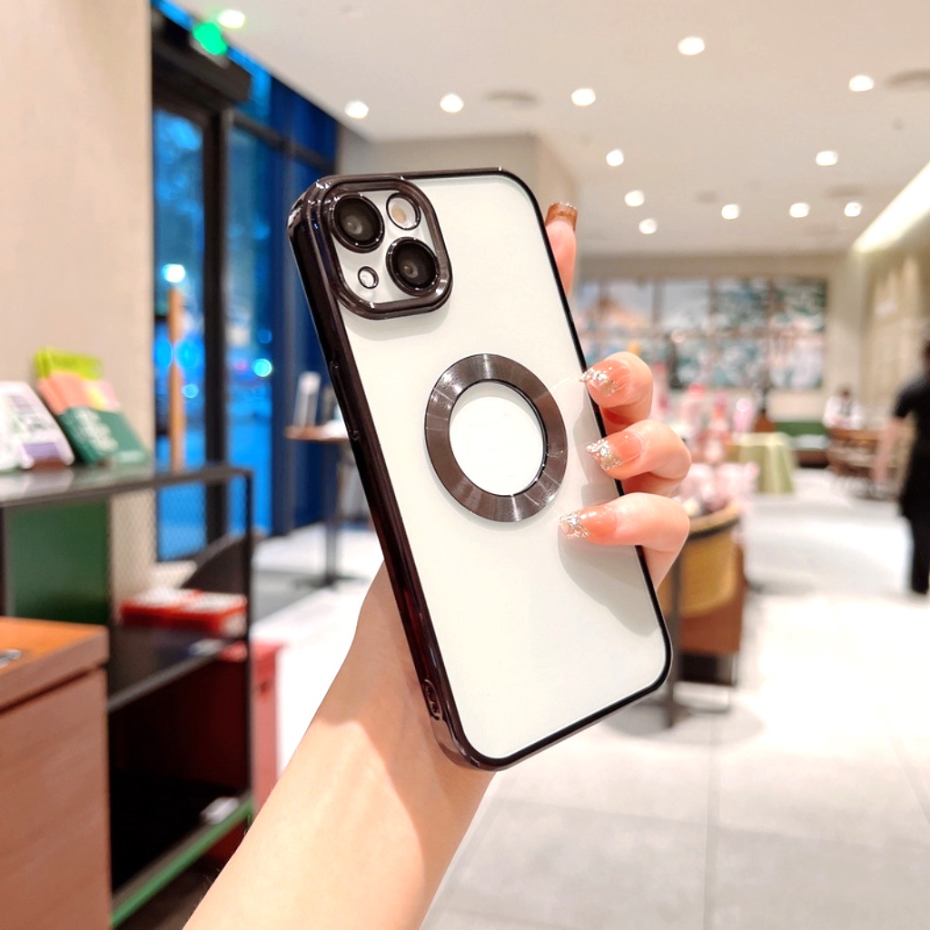 Ốp lưng Hở Táo iphone 14 pro max 13 pro max 12 pro max 11 pro max X xr Xs Max 7 plus 8 - Viền vuông màu Đen và Vàng