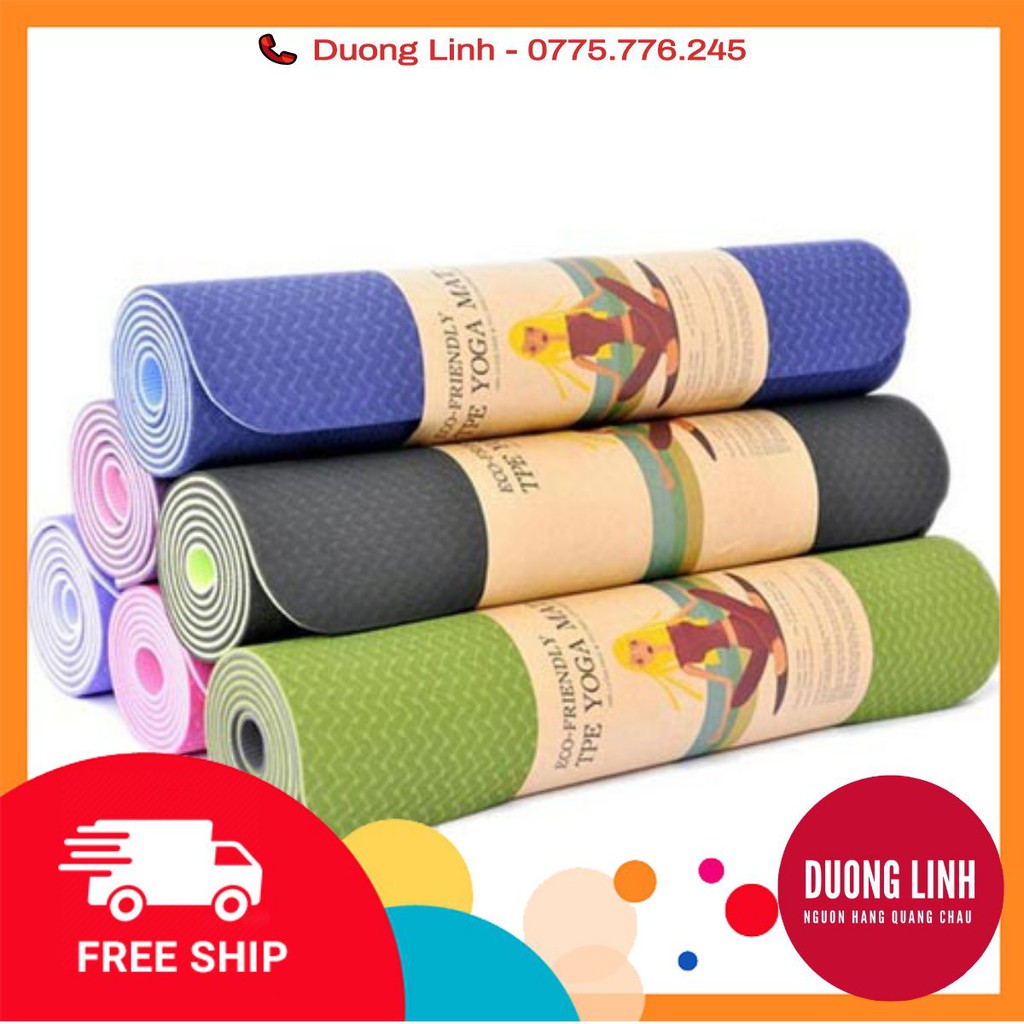 Thảm Yoga, Gym, Fitness Cao Cấp dày 6mm TPE Hàn Quốc(Tặng Kèm Túi Đựng Và Dây Buộc Thảm Sang Trọng) Kèm ảnh thật