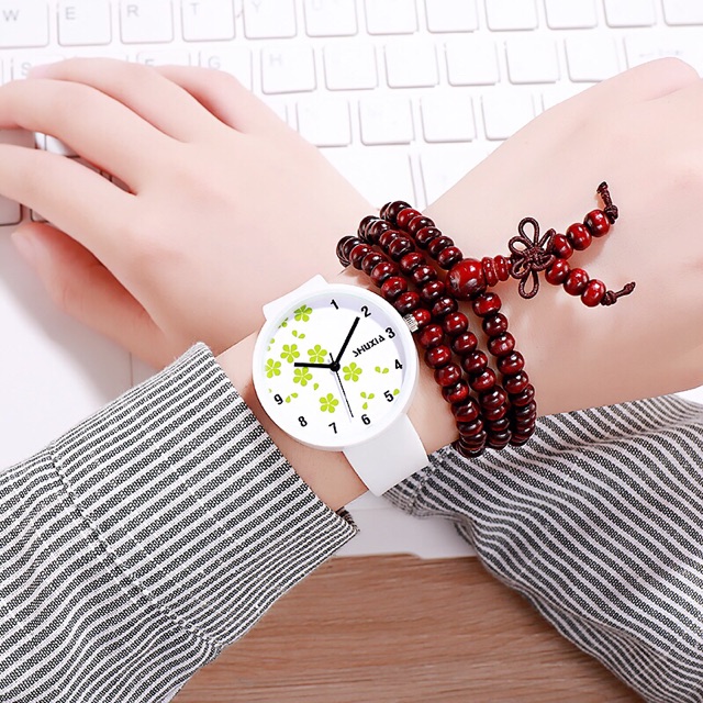 Đồng hồ nữ Shuxia dây silicon cao cấp mặt hoa xanh mẫu mới hot | BigBuy360 - bigbuy360.vn