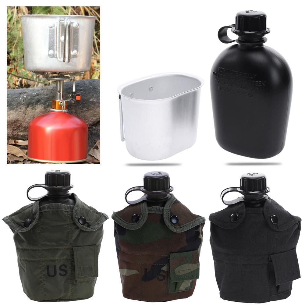 Heavy Cover Army Water Bottle Aluminum Cooking Cup US 1L Military Canteen Camping Hiking Survival