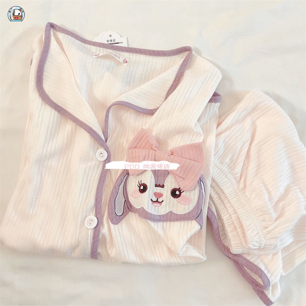 Yugui Bộ Đồ Ngủ Ngắn Tay Họa Tiết Chú Chó Tai To Dễ Thương Cho Nữ