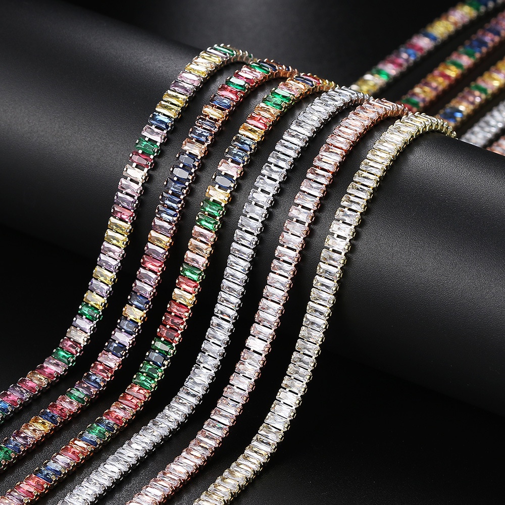 Dây Chuyền Mặt Chữ Nhật Đính Đá Zircon 2.5 * 5mm Toàn Bộ Phong Cách Hip Hop Cho Nam Nữ