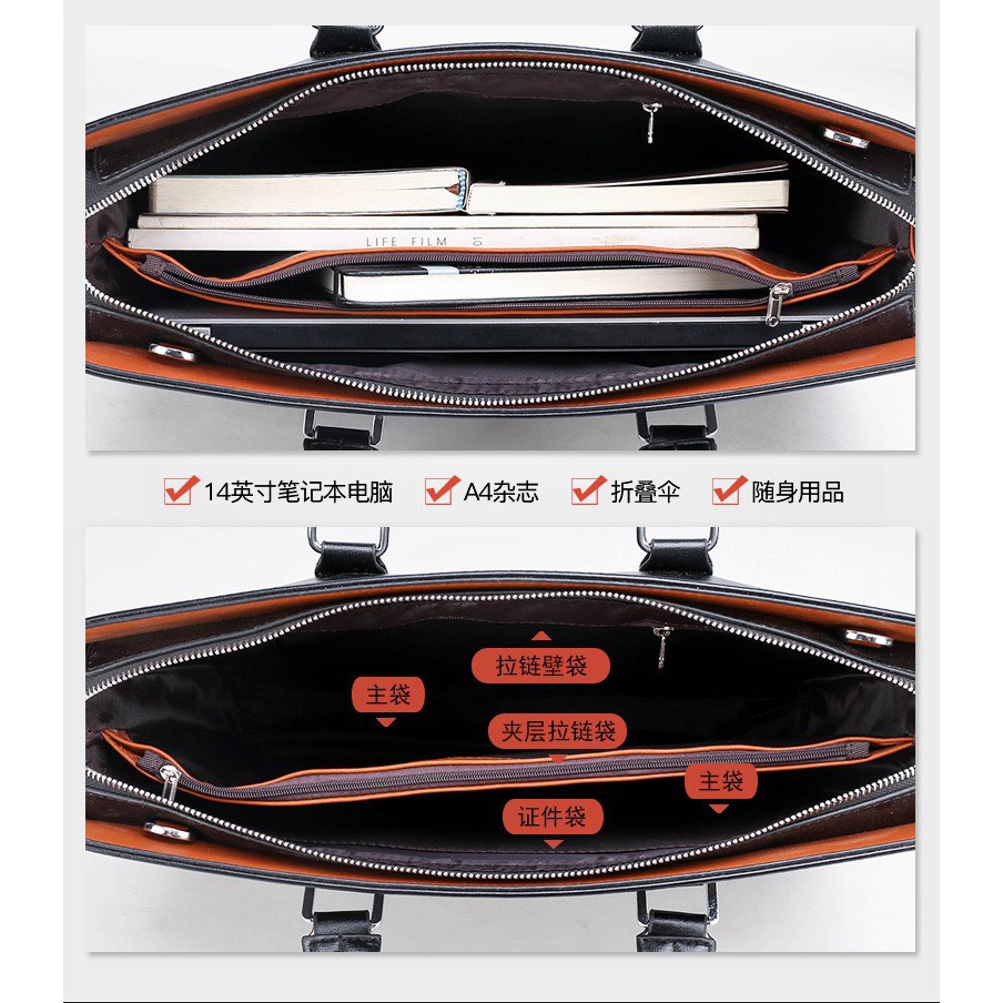 Túi xách cặp da bò T43 38x28x7cm công sở đựng laptop khóa số  (Nâu-Đen)_EVA.STORES
