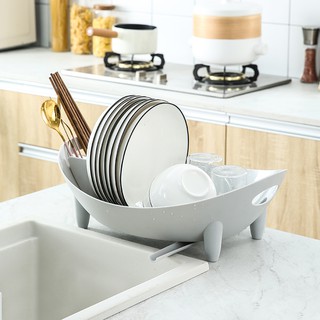 Rổ Giá Úp Bát Đĩa Thông Minh Hình Chiếc Thuyền Có Khay Hứng Nước, RỔ ÚP BÁT BẰNG NHỰA ĐA NĂNG