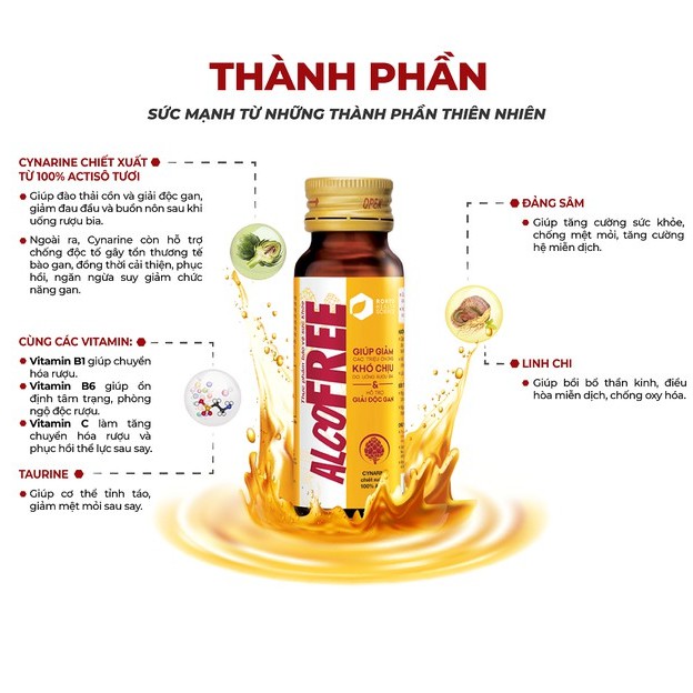 Nước giải Rượu Alcofree – Hỗ trợ giảm đau đầu và buồn nôn, mệt mỏi sau khi uống rượu bia