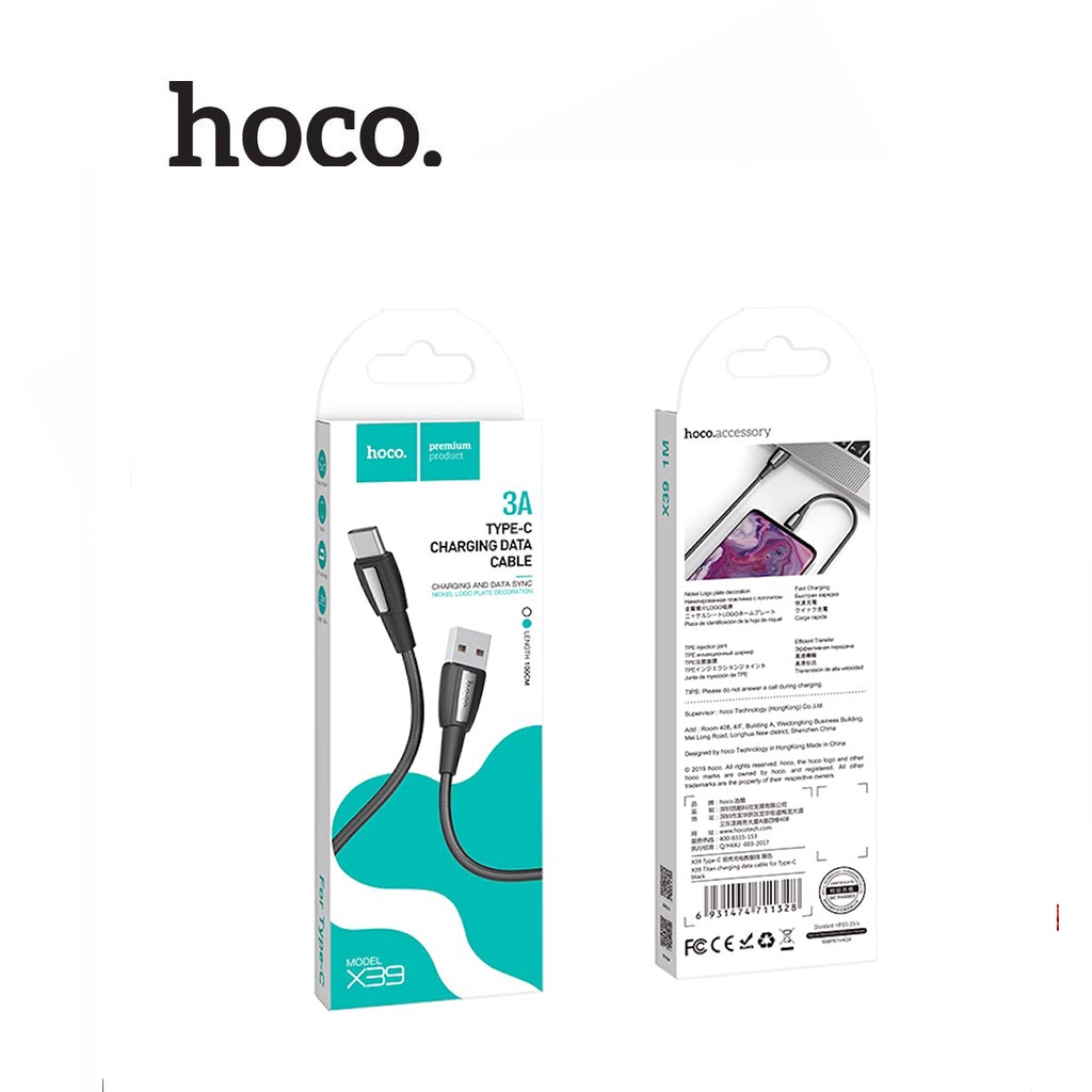 Cáp sạc nhanh 3A Hoco X39 Type-C dây TPE siêu bền dài 100CM cho Android