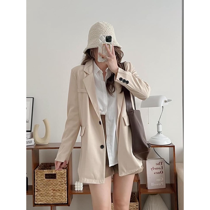 [ẢNH THẬT]Áo blazer Xẻ Tay sang chảnh trơn Khoác Dạ Dáng Dài - dáng suông rộng trượt vạt bầu dáng rộng- áo khoác vét