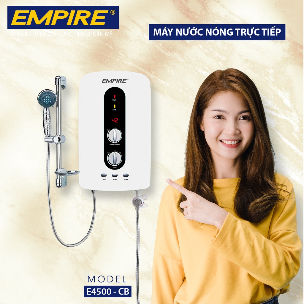 Máy nước nóng trực tiếp có bơm trợ lực, hiển thị nhiệt độ EMPIRE E4500-CB