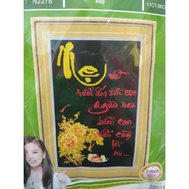 Tranh thêu chữ thập thư pháp mẹ nhiều mẫu