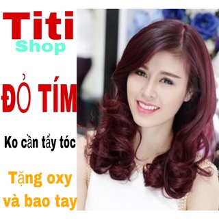 Thuốc nhuộm tóc màu đỏ tím tặng oxy và bao tay