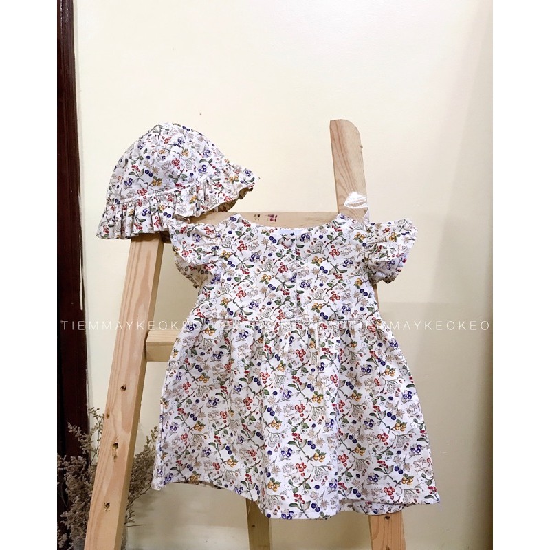 🌼 Set váy hoa vải thô lụa kèm mũ xinh xắn cho bé gái, hàng đặt may, inbox chọn mẫu hoặc vải ✨