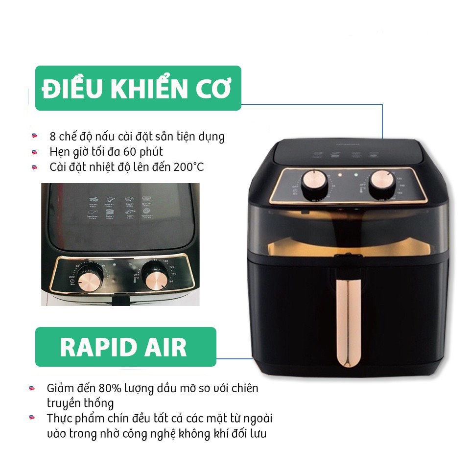 Nồi Chiên Không Dầu Nineshield 10L KB-8001M Chính Hãng Bảo Hành 12 Tháng