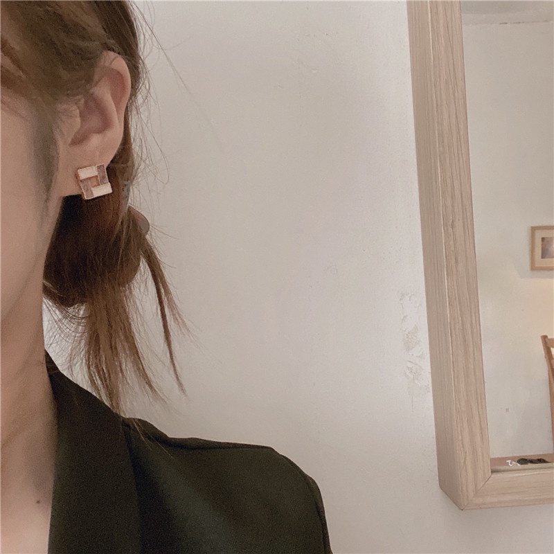 Khuyên tai kẹp không bấm lỗ chốt cố định K054 bằng hợp kim mạ vàng hình vuông dáng ngắn Leous Accessories