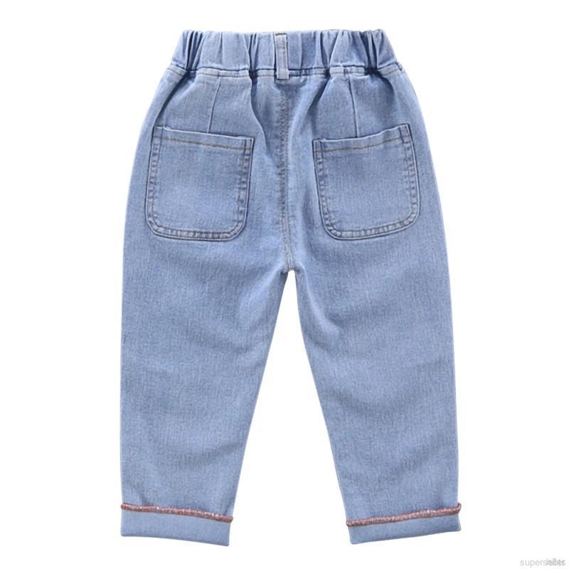 Quần Jeans Thiết Kế Lưng Cao Thời Trang Dành Cho Bé 1-7 Tuổi