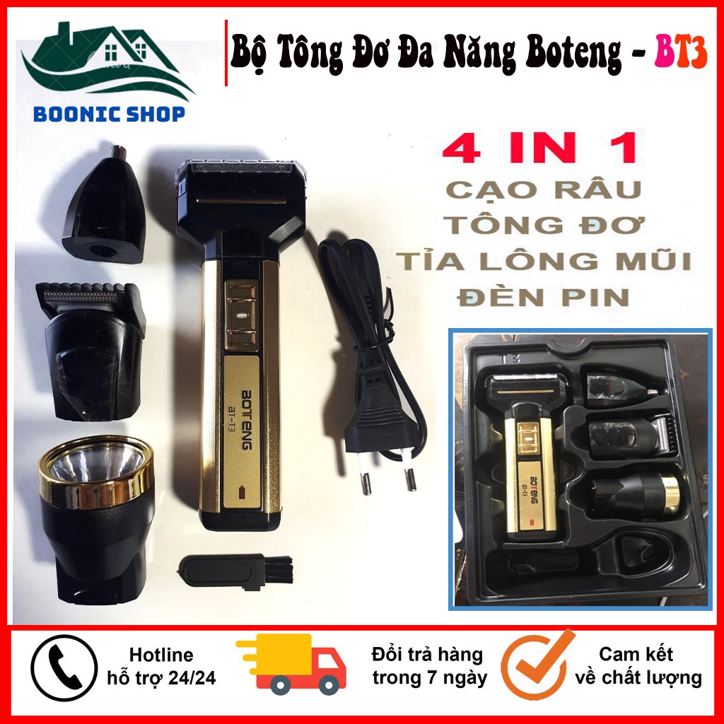 Tông Đơ Mini Đa Năng Cạo Râu Cắt Tóc 4in1 BOTENG T3 - Máy Cạo Râu Không Dây 4 Chức Năng - Cạo Râu - Cắt Tóc - Đèn