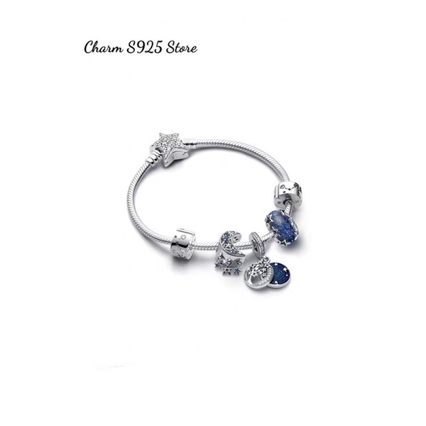 COMBO BỘ VÒNG TAY MỀM MIX 5 HẠT CHARM PAN ALE BẦU TRỜI TRĂNG SAO BẠC S925
