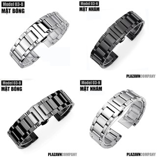 Dây đồng hồ thép không gỉ mặt nhám inox model 03 kiểu khóa bấm chống han gỉ chống bay màu (18mm 20mm 22mm)