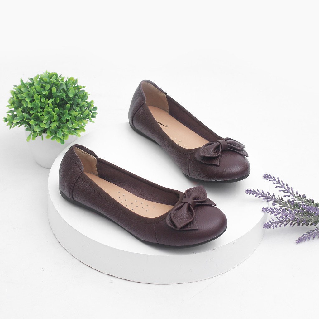 Giày Búp Bê Bệt Da Bò Thật Siêu Êm Gắn Nơ X424