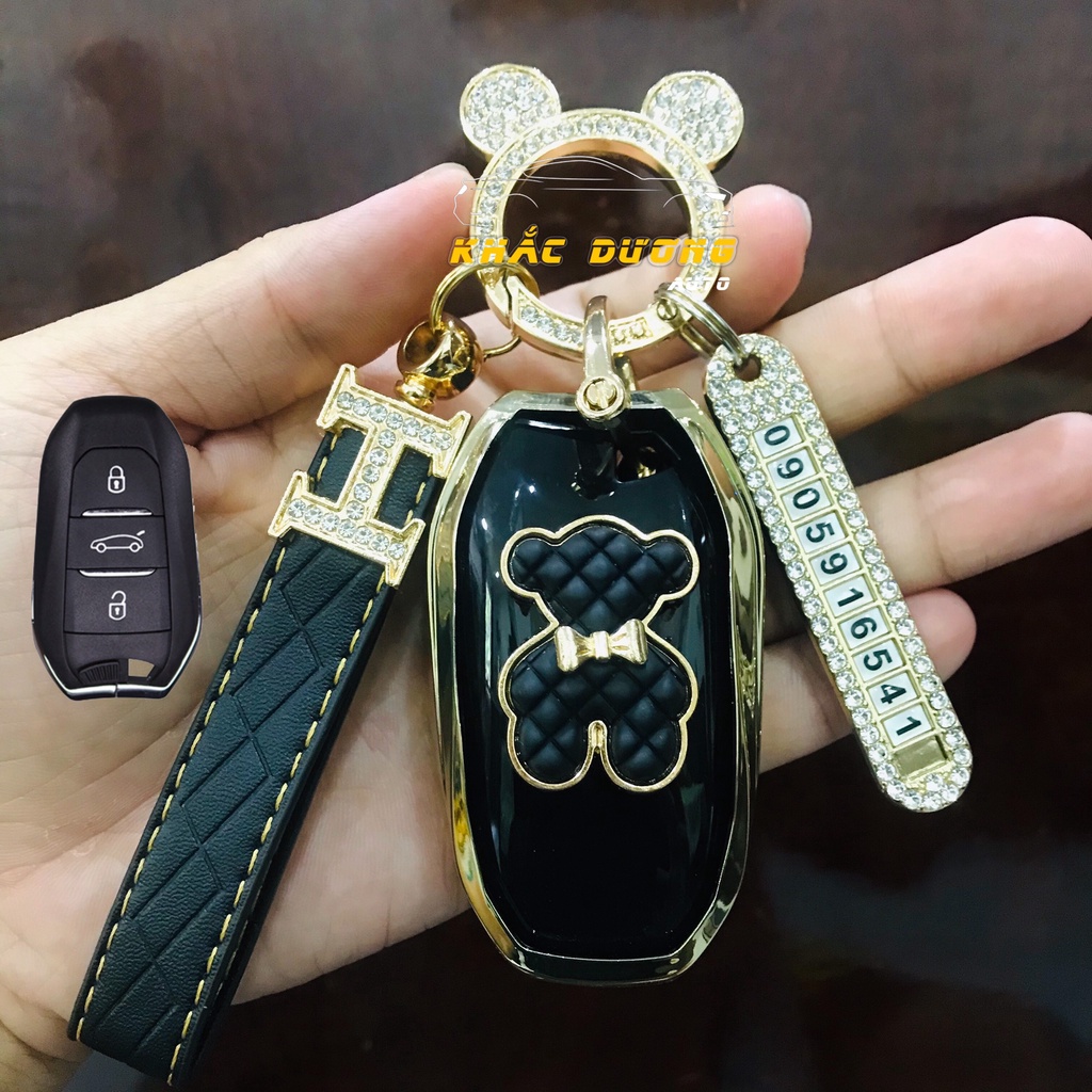 Ốp chìa khoá Peugeot 2008 3008 5008 TPU đính đá nhân tạo cao cấp sang trọng