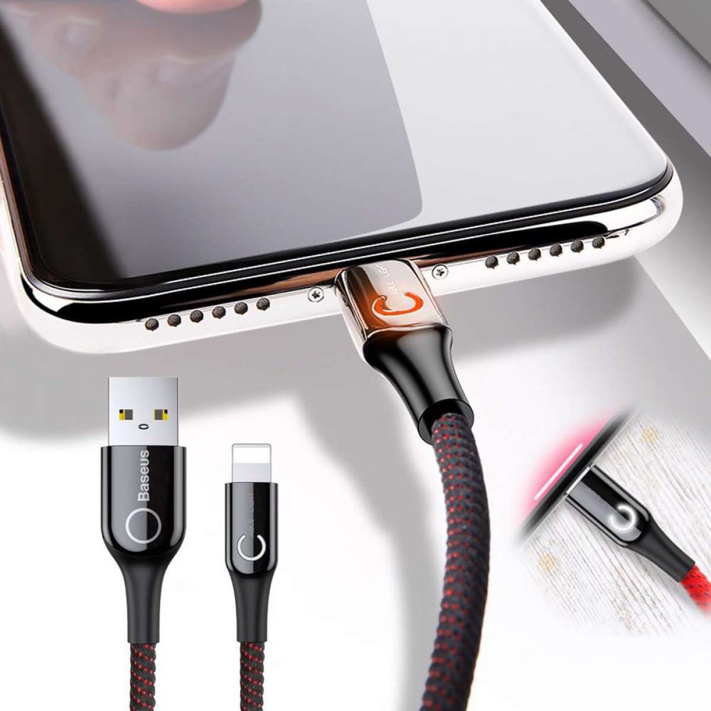 Cáp sạc Baseus USB to Lightning tự ngắt thông minh sạc nhanh 2.4A dành cho iPhone dây bện dù chống đứt dài 1m