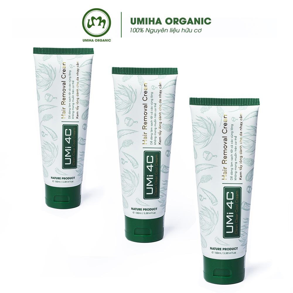 Combo 3 hộp Kem tẩy lông Umi 4C (100ml x3) UMIHA ORGANIC cho da nhạy cảm - Tặng Mỡ trăn triệt lông U Minh Hạ (10ml)