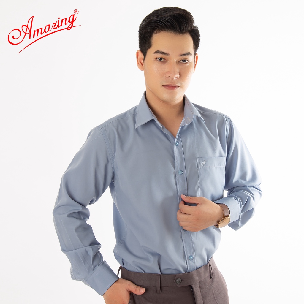 Áo màu Amazing sơ mi nam trơn cao cấp, somi form basic chuẩn, dáng vạt bầu, thân suông, tay dài, thời trang công sở