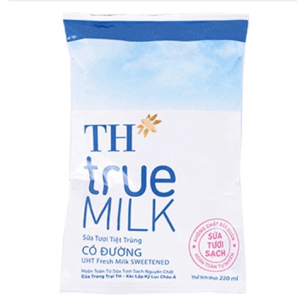 Sữa Tươi Tiệt Trùng TH True Milk Nguyên Chất/Có Đường/Ít Đường Bịch 220ML