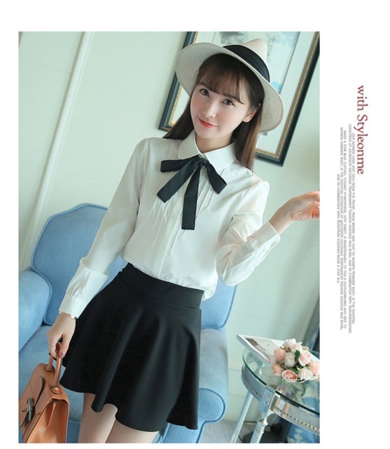 Áo sơ mi big size màu trắng tay dài cổ thắt nơ size lớn 65-80kg