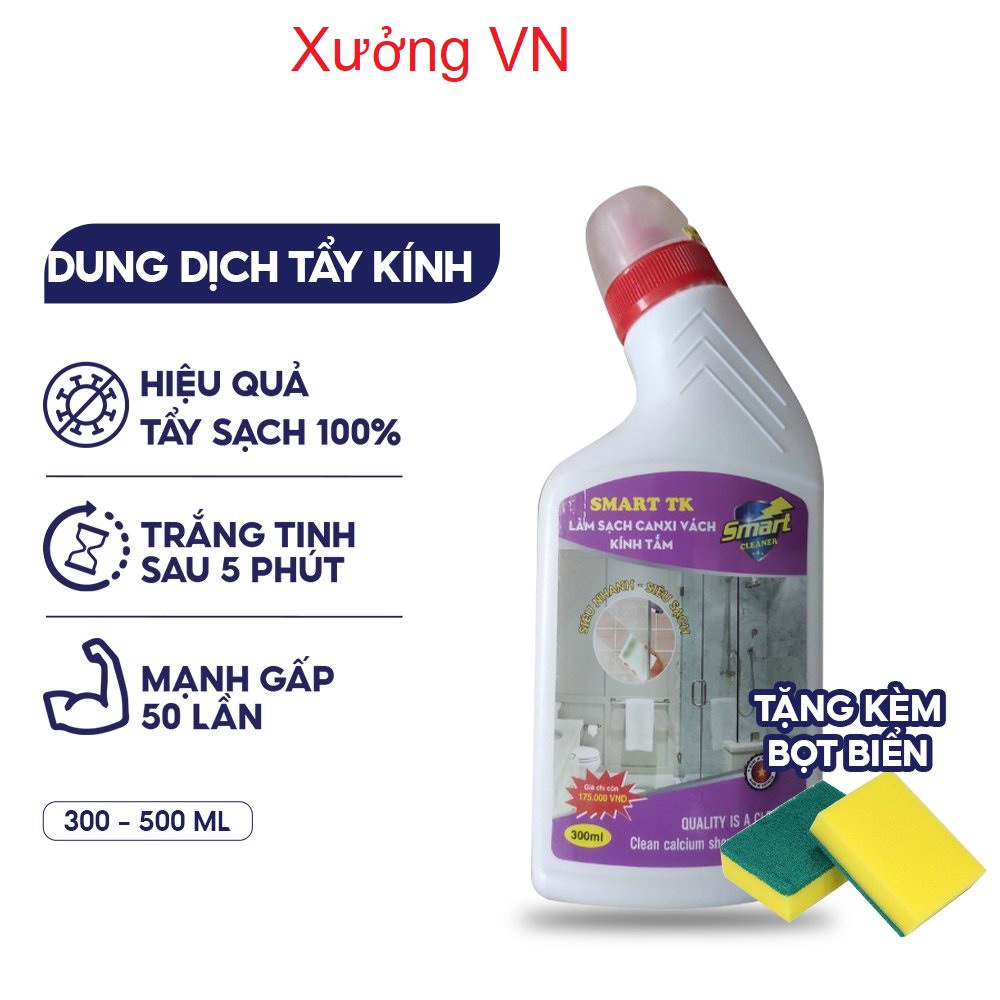 SMART TK Dung dịch tẩy cặn canxi trên kính SMART TK cho vách kính nhà tắm, nước tẩy rửa gương