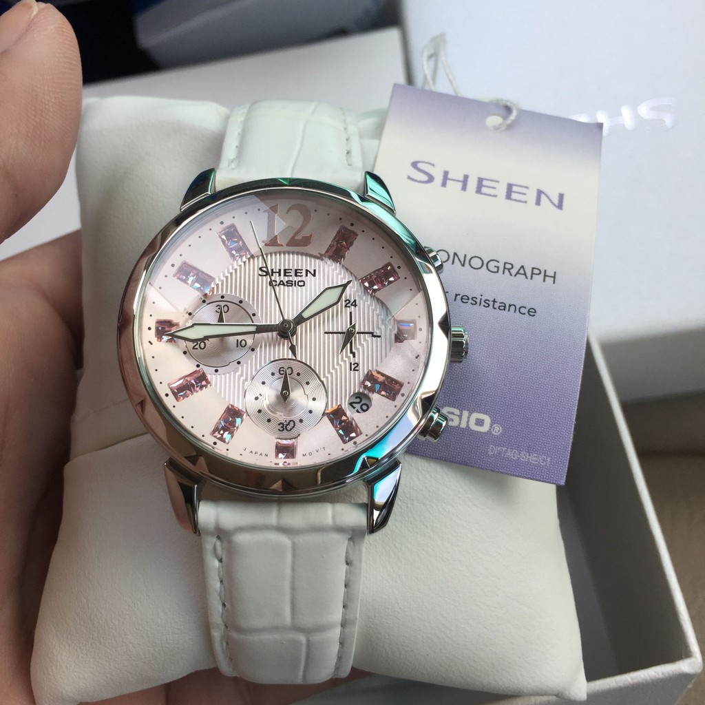 Đồng hồ Casio SHEEN nữ SHN-5010L- 5012LP-5013LP đính kim cương nhân tạo dây thép không gỉ chống nước 50m BH quốc tế 12TH