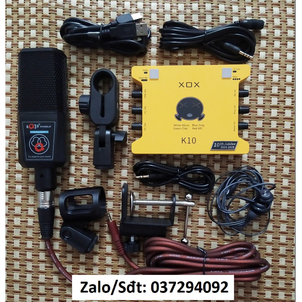 Mic thu âm AQTA ALC-280 và Sound card K10 đời 2020 kèm dây live stream tặng tai nghe nhét tai