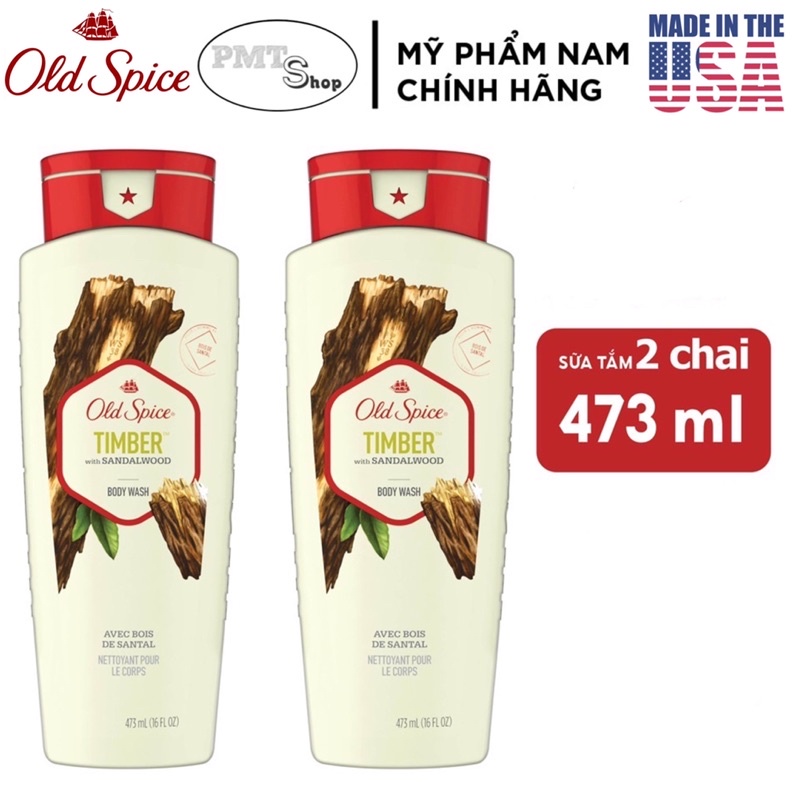 [USA] Combo 2 sữa tắm nam Gel Old Spice Timber with Sandalwood 473ml x 2 chai Fresher Collection - Mỹ