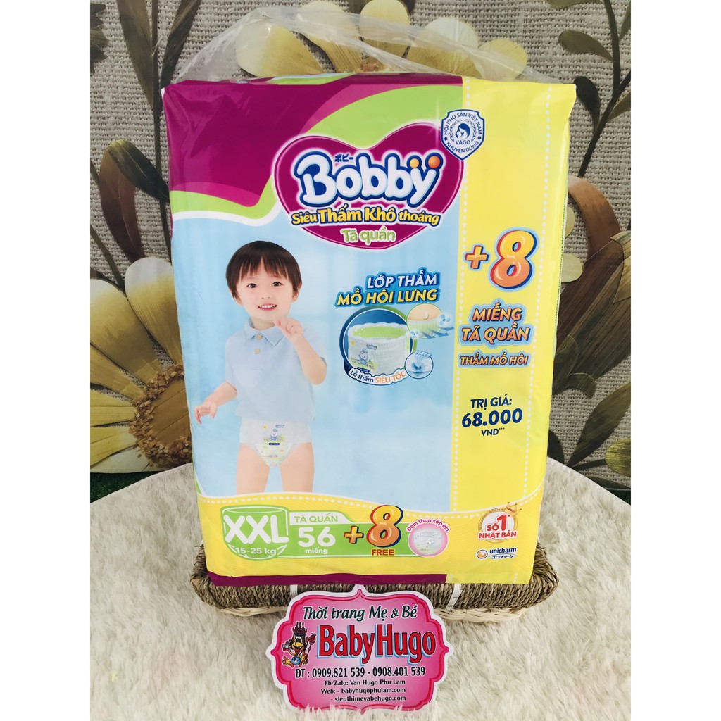 [TẶNG 8 MIẾNG] Tã quần BOBBY Size XXL 56 Miếng (12-25kg)