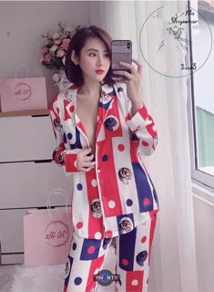 Bộ lụa satin hoạ tiết H.Bi 🇸🇽