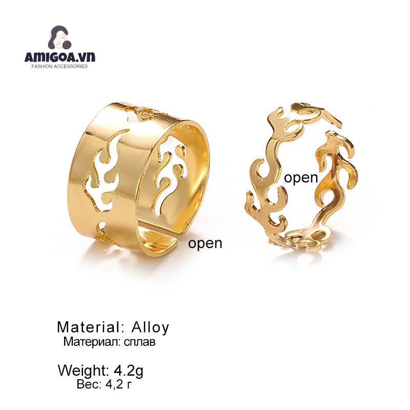 ✨✨Set 2 nhẫn đeo tay kim loại tạo hình ngọn lửa thời trang cho nam nữ