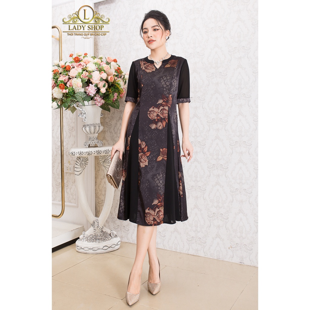 Váy Đầm trung niên Ladyshop đầm lụa thời trang nữ phối voan cao cấp TK681 | BigBuy360 - bigbuy360.vn