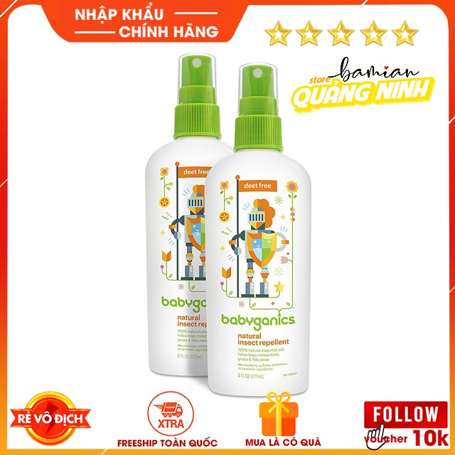 Xịt tinh dầu chống muỗi Babyganic hữu cơ an toàn cho trẻ em 177ml (chính hãng)