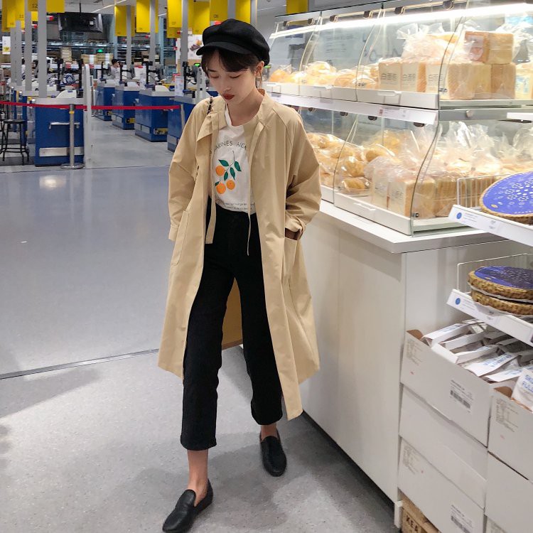 [CÓ SẴN] Áo khoác nữ dáng dài mỏng phong cách Hàn Quốc phối dây ở cổ, áo gió ulzzang | BigBuy360 - bigbuy360.vn