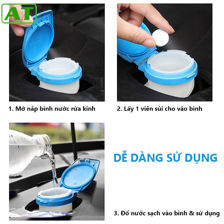 Combo 10 Viên Sủi Rửa Kính Ô Tô Xe Hơi [1 Viên Nén Bằng 4 Lít]