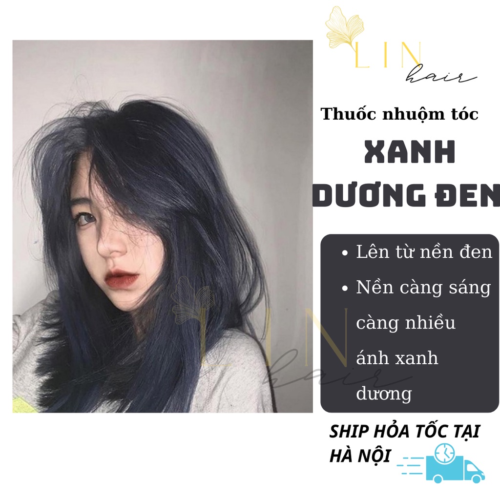 Màu nhuộm tóc màu XANH DƯƠNG ĐEN  tặng gói gội xả phục hồi dụng cụ nhuộm tóc Linhair