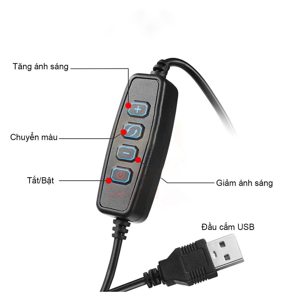 Đèn LED LIVESTREAM Để Bàn Tích Hợp 2 Kẹp Điện Thoại | Có 3 Chế Độ Ánh Sáng| Góc Điều Chỉnh Tự Do - Mee Store 247