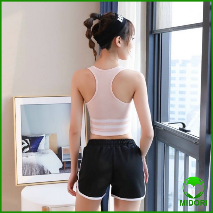 Áo bra tập gym kẻ viền freesize từ 45 - 58kg chất Polyester giúp thấm hút mồ hôi và thoát ẩm