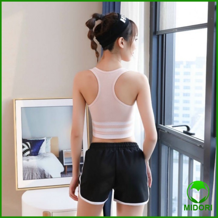 Áo bra tập gym kẻ viền freesize từ 45 - 58kg chất Polyester giúp thấm hút mồ hôi và thoát ẩm