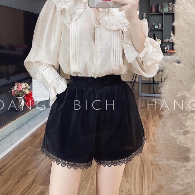 [Siêu Hot] Quần Nhung Phối Ren Siêu Xinh, Quần Sooc Nhung Có Ảnh Thật Kèm Video
