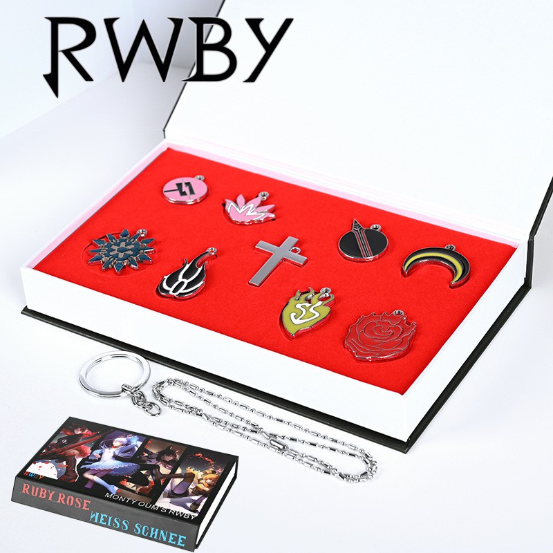 Rwby Bộ Dây Chuyền Hợp Kim Đính Đá Ruby Và Pha Lê Hồng